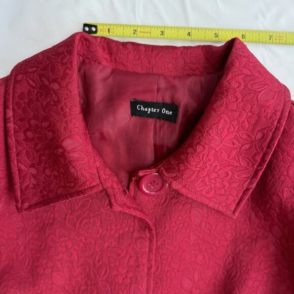 Chapter One Women’s Red Floral Damask Long Overcoat Size 10 - Picture 4 of 16